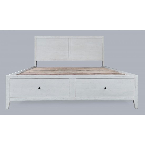 Maxton Coastal Distressed Acacia King Size Bed with Storage Drawers - Ivory