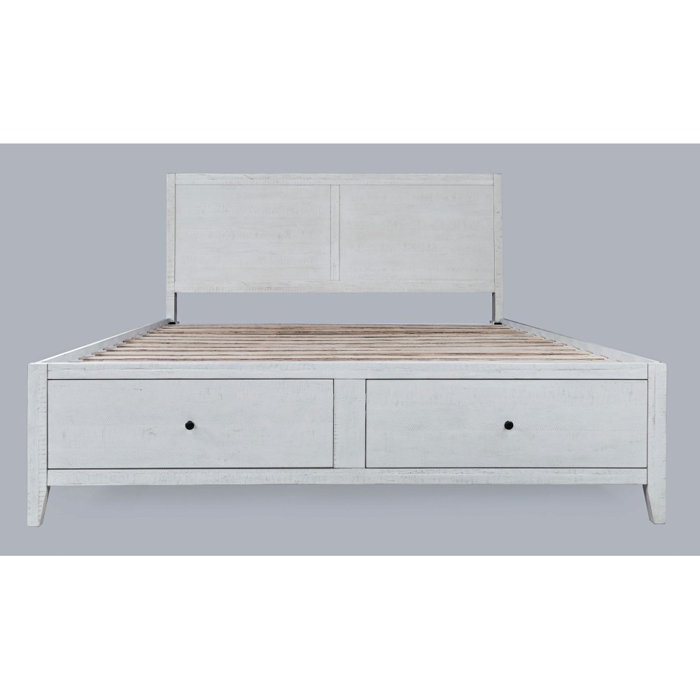 Maxton Coastal Distressed Acacia King Size Bed with Storage Drawers - Ivory