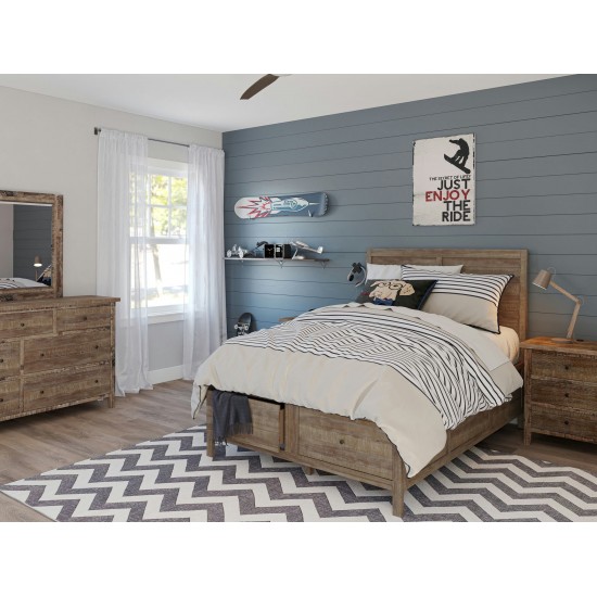 Maxton Coastal Distressed Acacia Full Size Bed with Storage Drawers - Wash Brown