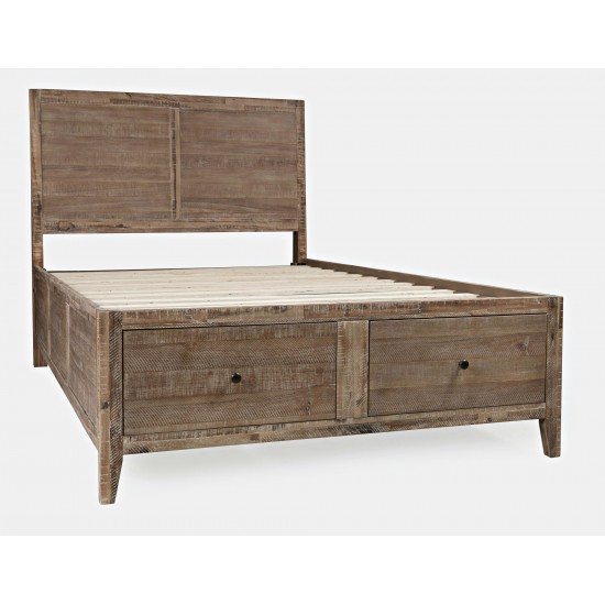 Maxton Coastal Distressed Acacia Full Size Bed with Storage Drawers - Wash Brown