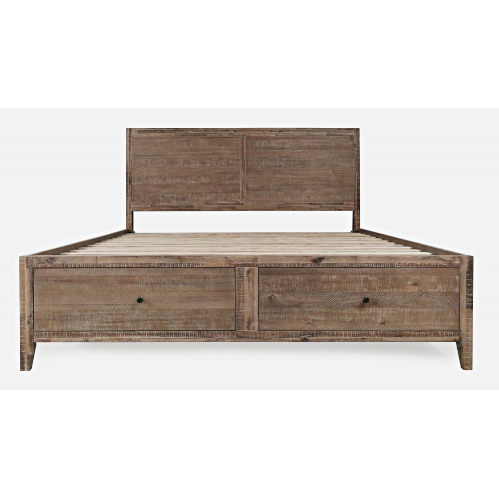 Maxton Coastal Distressed Acacia King Size Bed with Storage Drawers - Wash Brown