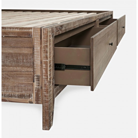 Maxton Coastal Distressed Acacia King Size Bed with Storage Drawers - Wash Brown