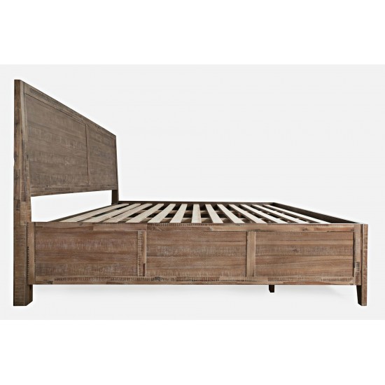 Maxton Coastal Distressed Acacia King Size Bed with Storage Drawers - Wash Brown