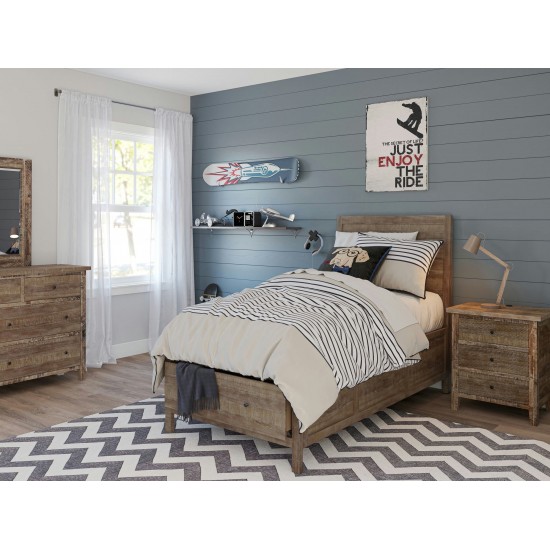 Maxton Coastal Distressed Acacia Twin Size Bed with Storage Drawers - Wash Brown