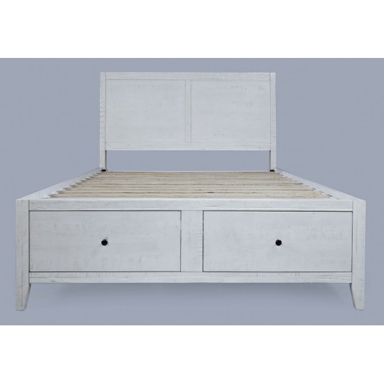 Maxton Coastal Distressed Acacia Queen Size Bed with Storage Drawers - Ivory