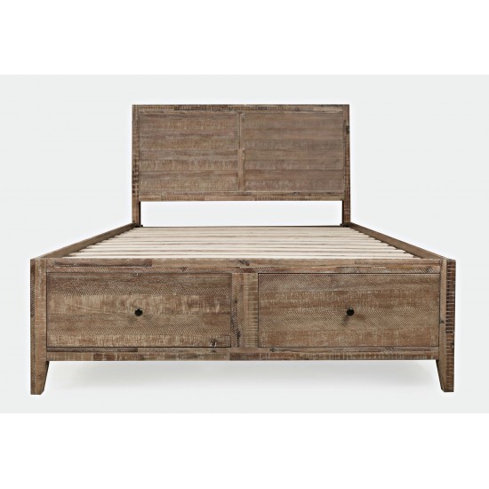 Maxton Coastal Distressed Acacia Queen Size Bed with Storage Drawers - Brown