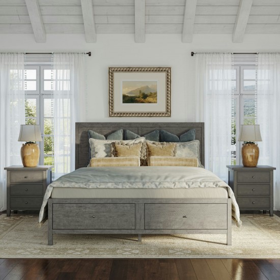 Maxton Coastal Distressed Acacia Queen Size Bed with Storage Drawers - Stone