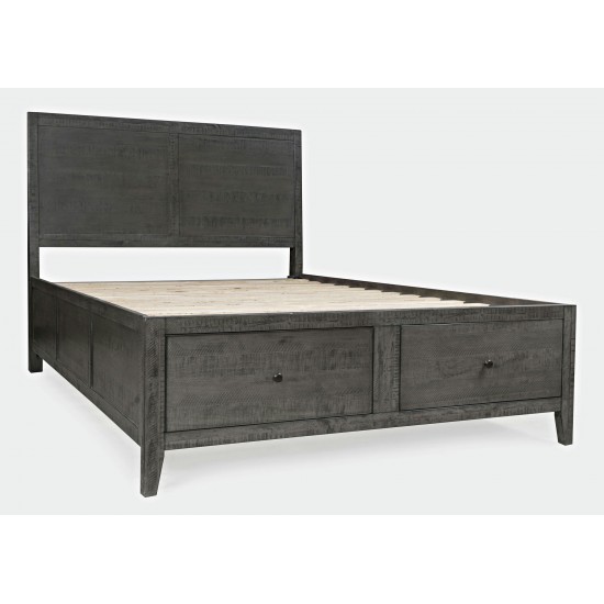 Maxton Coastal Distressed Acacia Queen Size Bed with Storage Drawers - Stone