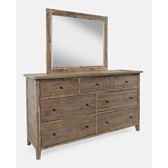 Maxton Contemporary Coastal Distressed Acacia Dresser with Mirror - Wash Brown