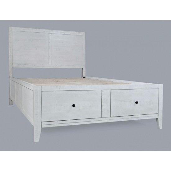 Maxton Coastal Distressed Acacia Full Size Bed with Storage Drawers - Ivory