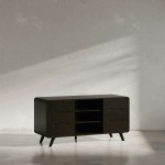 Marlowe 64" Curved Media Console TV Stand with Tapered Legs and Storage Drawers