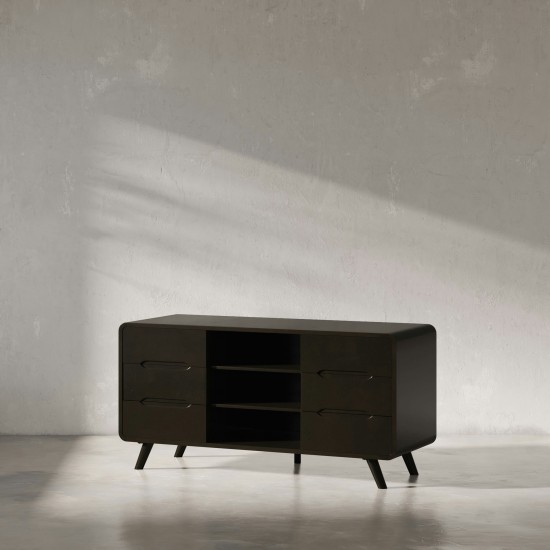Marlowe 64" Curved Media Console TV Stand with Tapered Legs and Storage Drawers
