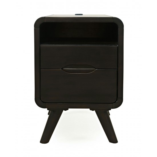 Marlowe Mid-Century USB Charging Curved Chairside End Table with Storage Drawers