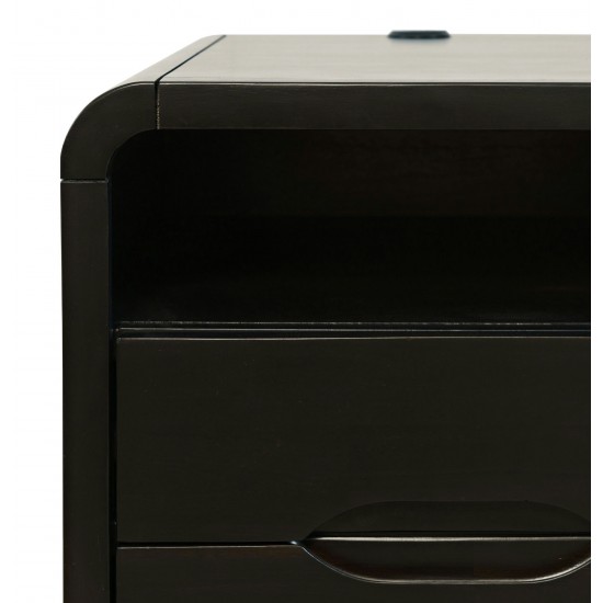 Marlowe Mid-Century USB Charging Curved Chairside End Table with Storage Drawers
