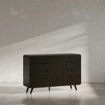 Marlowe Mid-Century 62" Curved Dresser with Tapered Legs and Eight Drawers