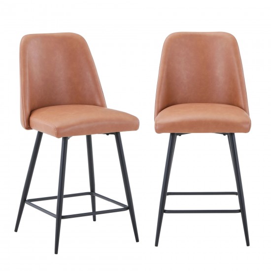 Maddox Faux Leather Upholstered Counter Height Barstool (Set of 2) - Light Brown