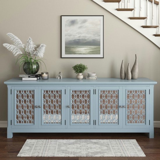 Isabella 86" Luxury Mirrored Sideboard Storage Cabinet - Blue