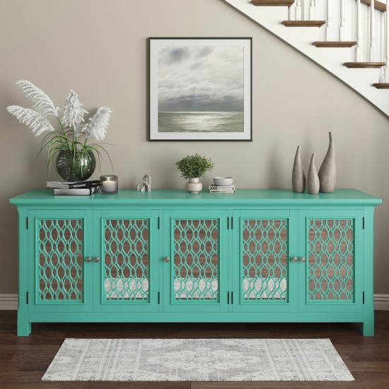 Isabella 86" Luxury Mirrored Sideboard Storage Cabinet - Aqua