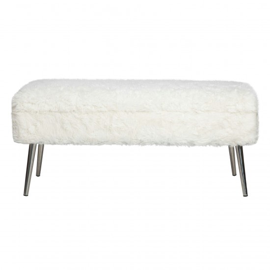 Huggy Luxury Plush Faux Fur Upholstered Storage Bench - Natural