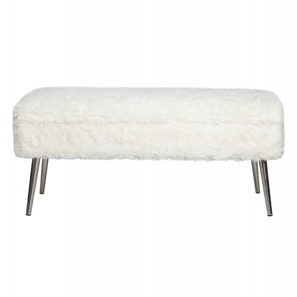 Huggy Luxury Plush Faux Fur Upholstered Storage Bench - Natural