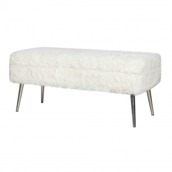 Huggy Luxury Plush Faux Fur Upholstered Storage Bench - Natural