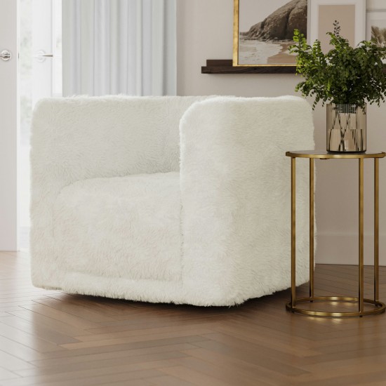 Huggy Luxury Plush Faux Fur Upholstered Swivel Accent Chair - Natural