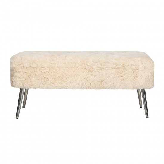 Huggy Luxury Plush Faux Fur Upholstered Storage Bench - Sand