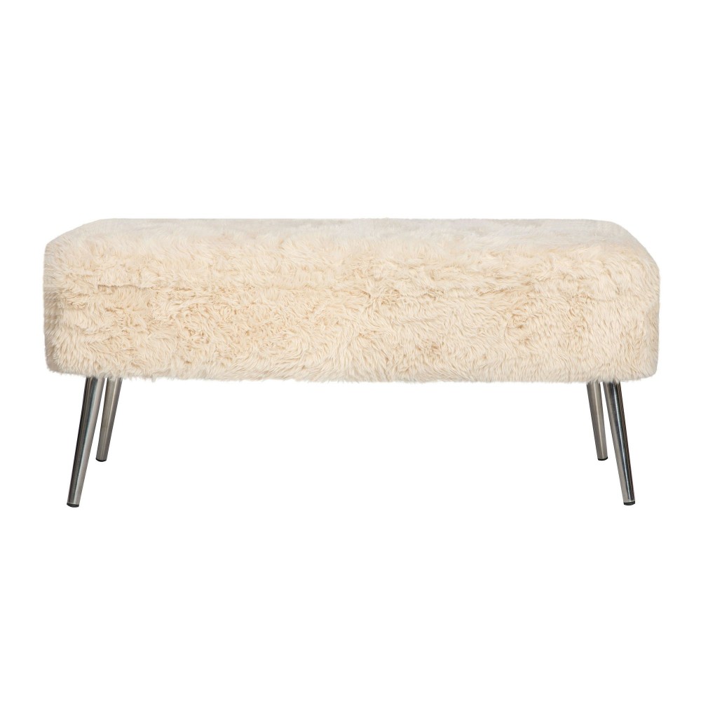 Huggy Luxury Plush Faux Fur Upholstered Storage Bench - Sand