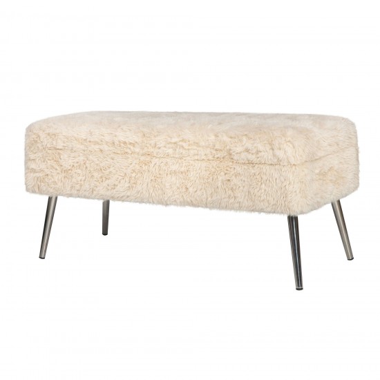 Huggy Luxury Plush Faux Fur Upholstered Storage Bench - Sand