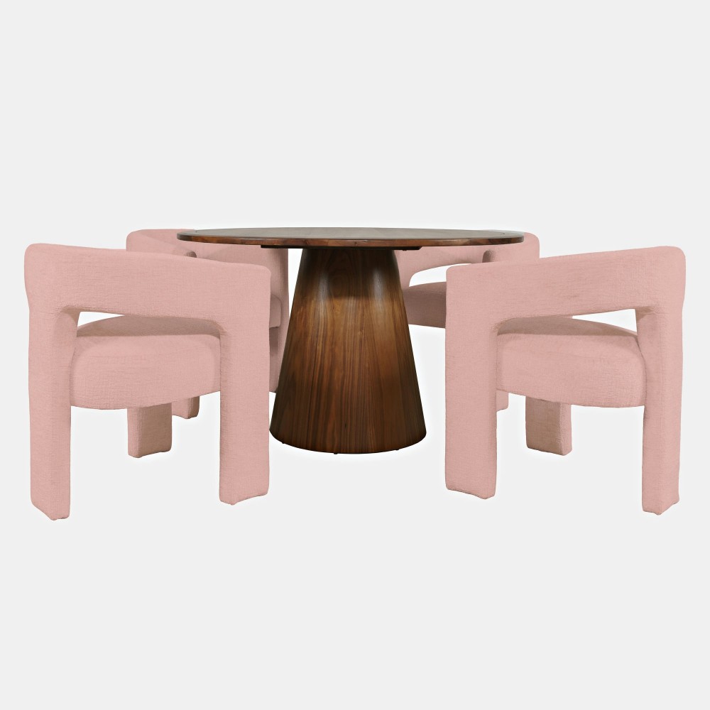 Gwen Luxury Five Piece Dining Set with Upholstered Chairs - Pink