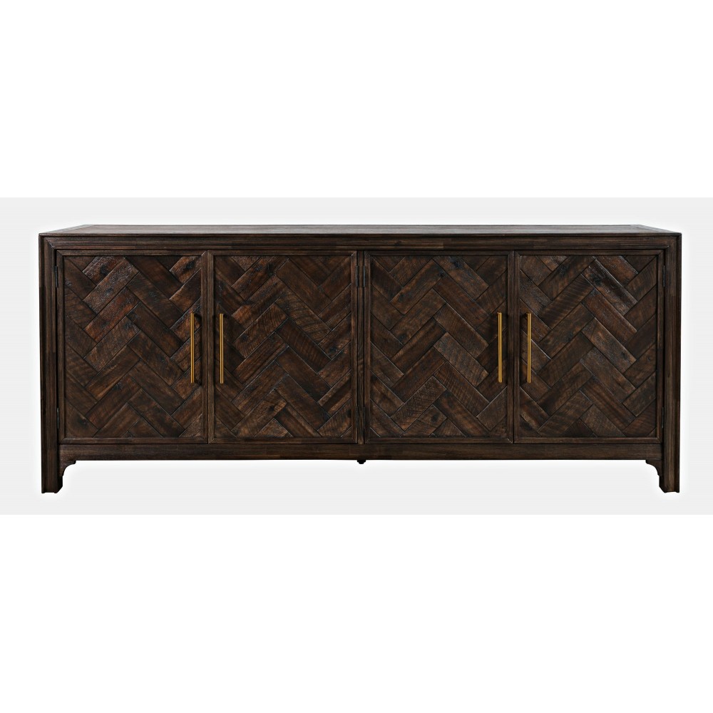 Gramercy Mid-Century Modern Chevron Four Door 79" Accent Cabinet - Dark Brown