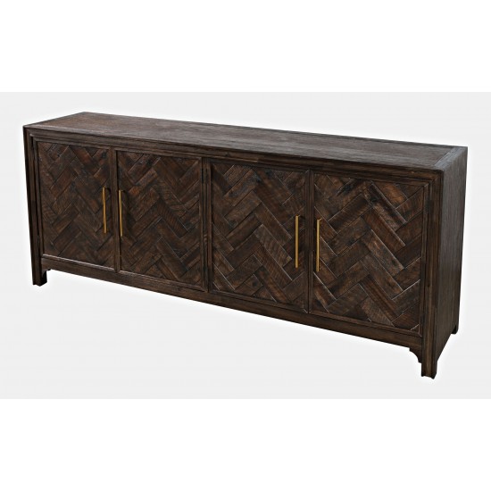 Gramercy Mid-Century Modern Chevron Four Door 79" Accent Cabinet - Dark Brown