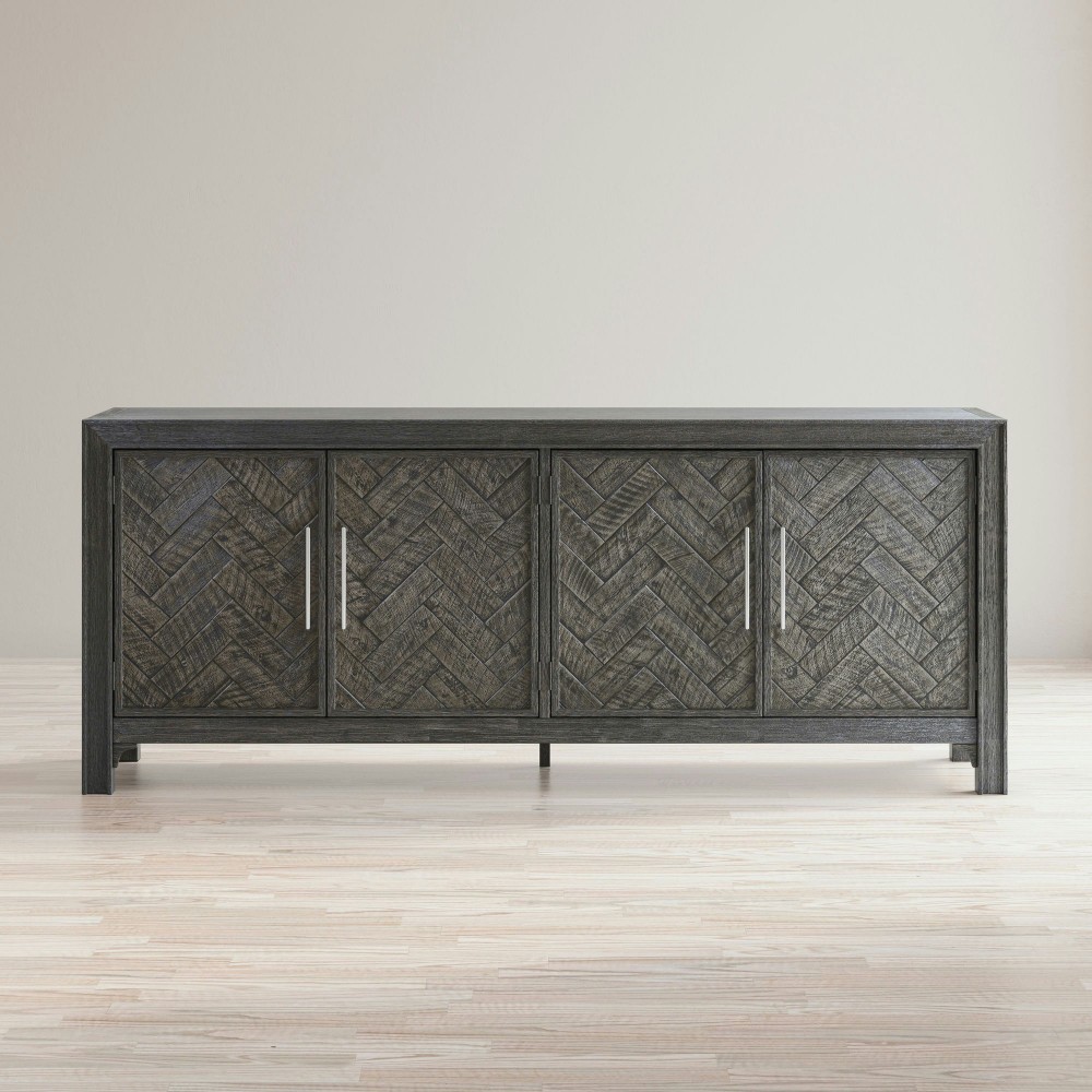 Gramercy Mid-Century Modern Chevron Four Door 79" Accent Cabinet - Platinum