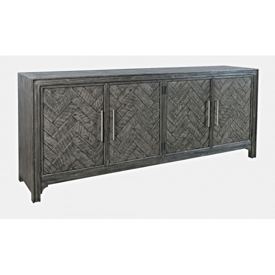 Gramercy Mid-Century Modern Chevron Four Door 79" Accent Cabinet - Platinum