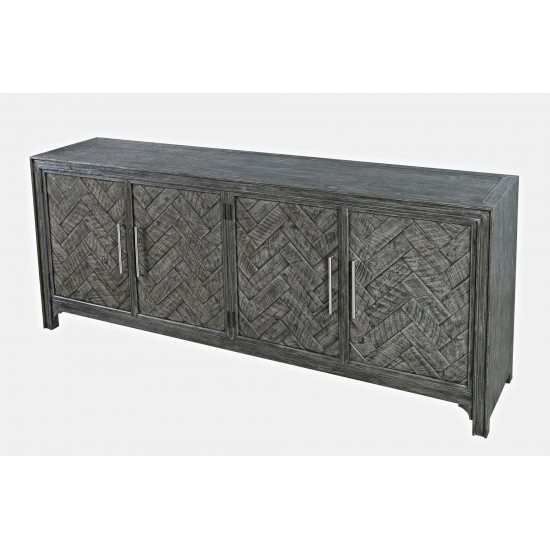 Gramercy Mid-Century Modern Chevron Four Door 79" Accent Cabinet - Platinum