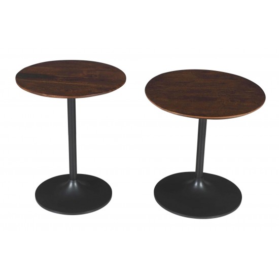 Remy Solid Wood and Iron Modern Pedestal Accent Tables (Set of 2) - Gunmetal