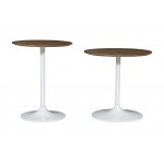 Remy Solid Wood and Iron Modern Pedestal Accent Tables (Set of 2) - White