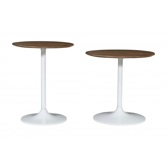 Remy Solid Wood and Iron Modern Pedestal Accent Tables (Set of 2) - White