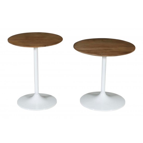 Remy Solid Wood and Iron Modern Pedestal Accent Tables (Set of 2) - White