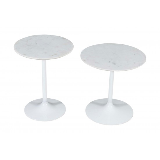 Camille Solid Marble and Iron Modern Luxury Accent Tables (Set of 2) - White