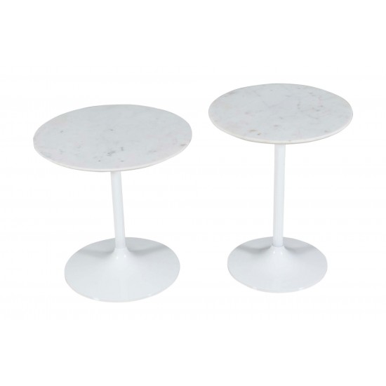 Camille Solid Marble and Iron Modern Luxury Accent Tables (Set of 2) - White