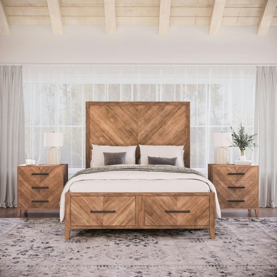 Eloquence Contemporary Modern Queen Size Bed with Storage Drawers - Natural