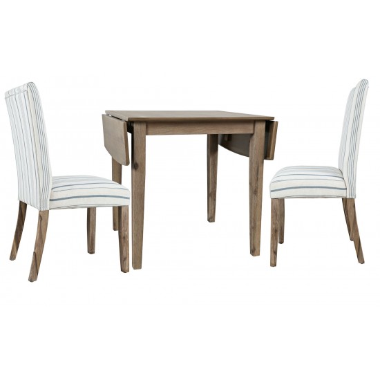Eastern Tides Coastal Wire-Brushed Acacia Three Piece Upholstered Dining Set