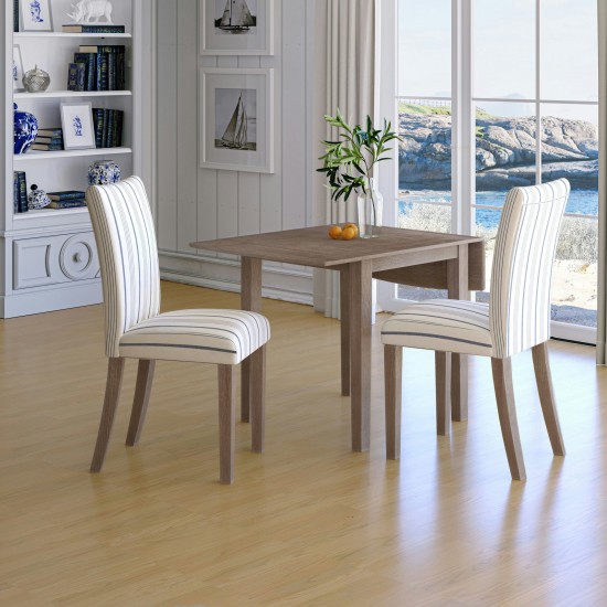Eastern Tides Coastal Wire-Brushed Acacia Three Piece Upholstered Dining Set