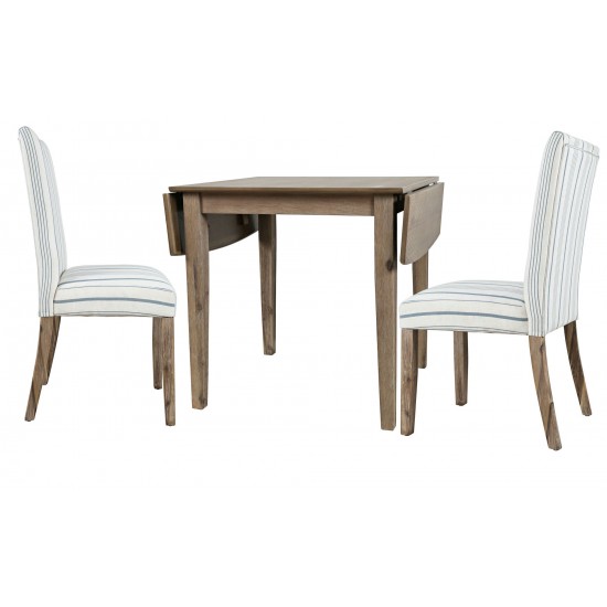 Eastern Tides Coastal Wire-Brushed Acacia Three Piece Upholstered Dining Set