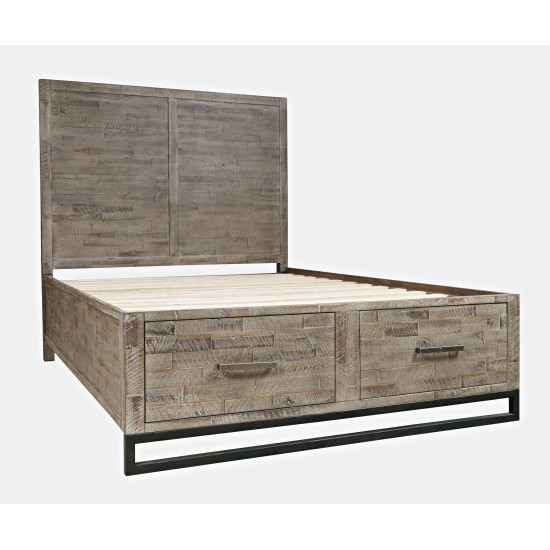 East Hampton Modern Coastal Distressed Queen Storage Bed with Drawers