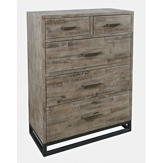 East Hampton 38" Acacia Chest of Drawers with Weathered Finish, Metal Hardware