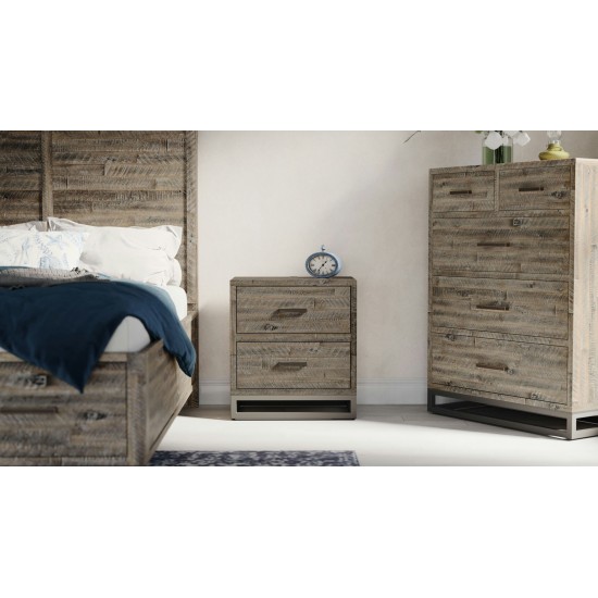 East Hampton Modern Coastal 25" Distressed Acacia Nightstand with USB Charging