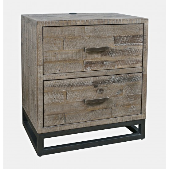 East Hampton Modern Coastal 25" Distressed Acacia Nightstand with USB Charging