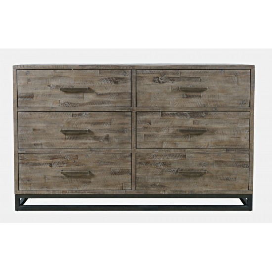 East Hampton 68" Distressed Acacia Dresser with Weathered Finish and Six Drawers